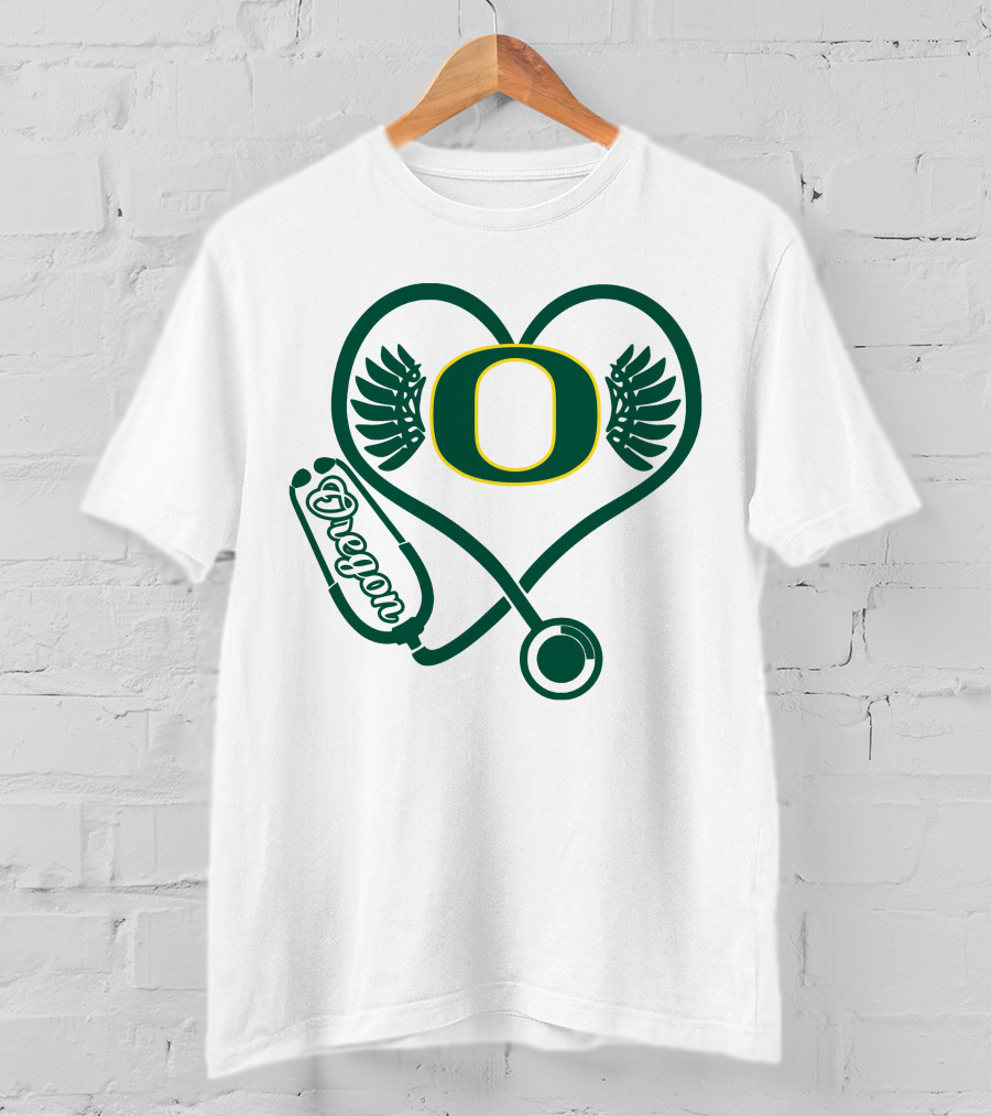 Oregon Ducks Nurse Heart Stethoscope T-Shirt