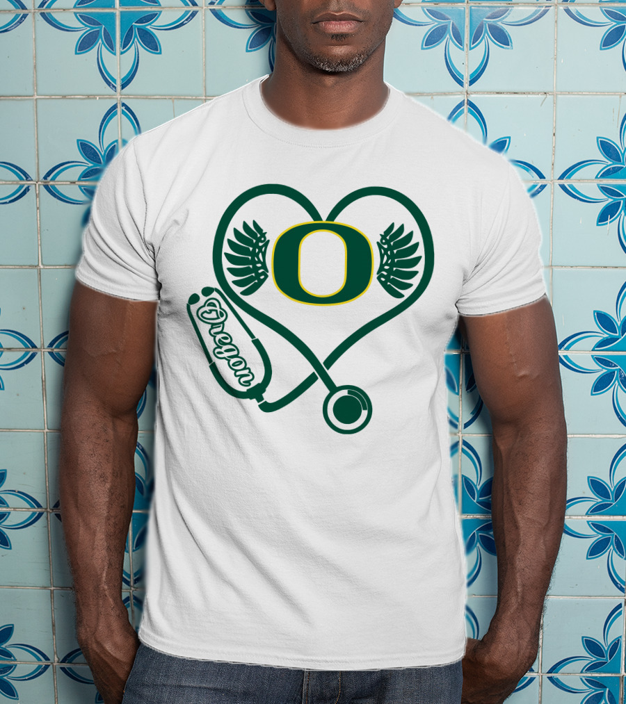 Oregon Ducks Nurse Heart Stethoscope T-Shirt
