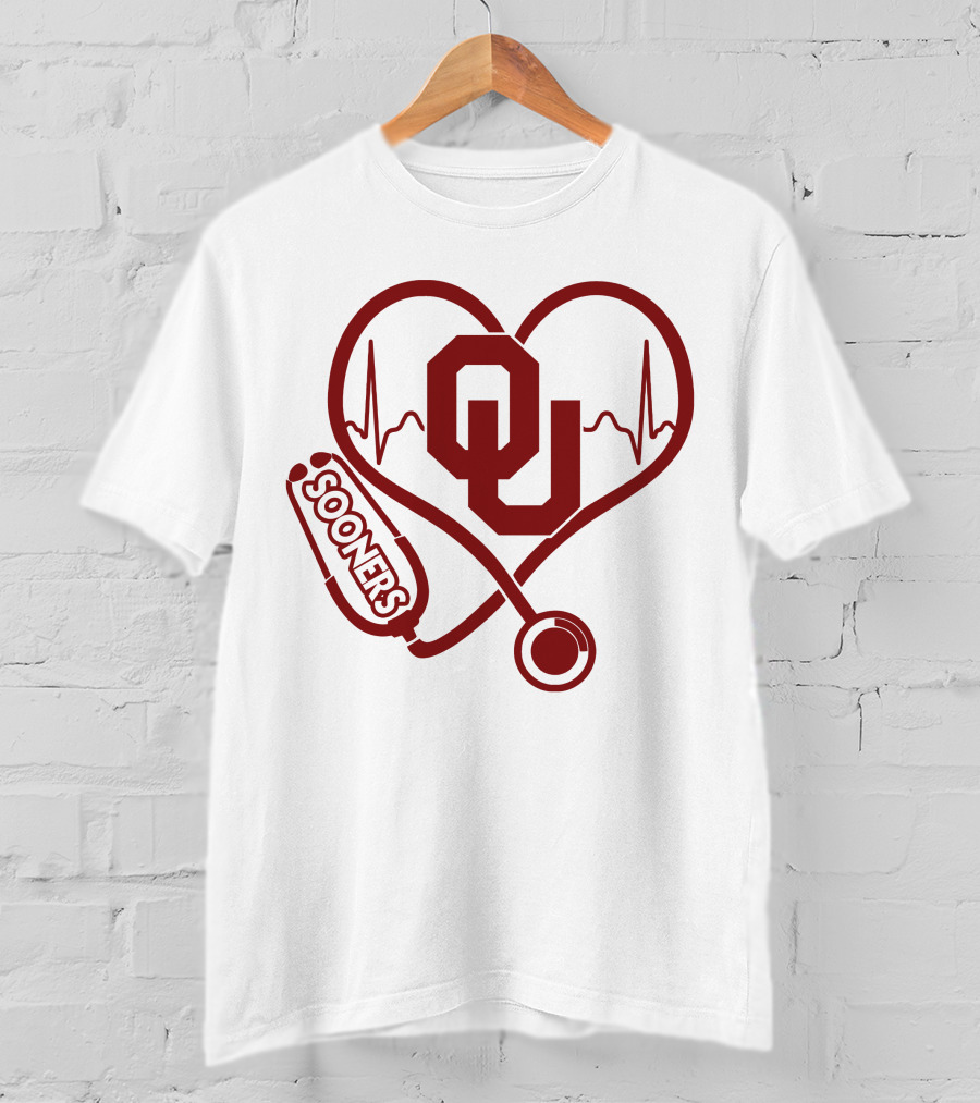 Oklahoma Sooners Heartbeat Nurse Stethoscope T-Shirt