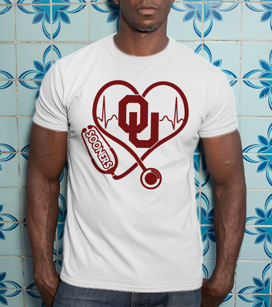 Oklahoma Sooners Heartbeat Nurse Stethoscope T-Shirt