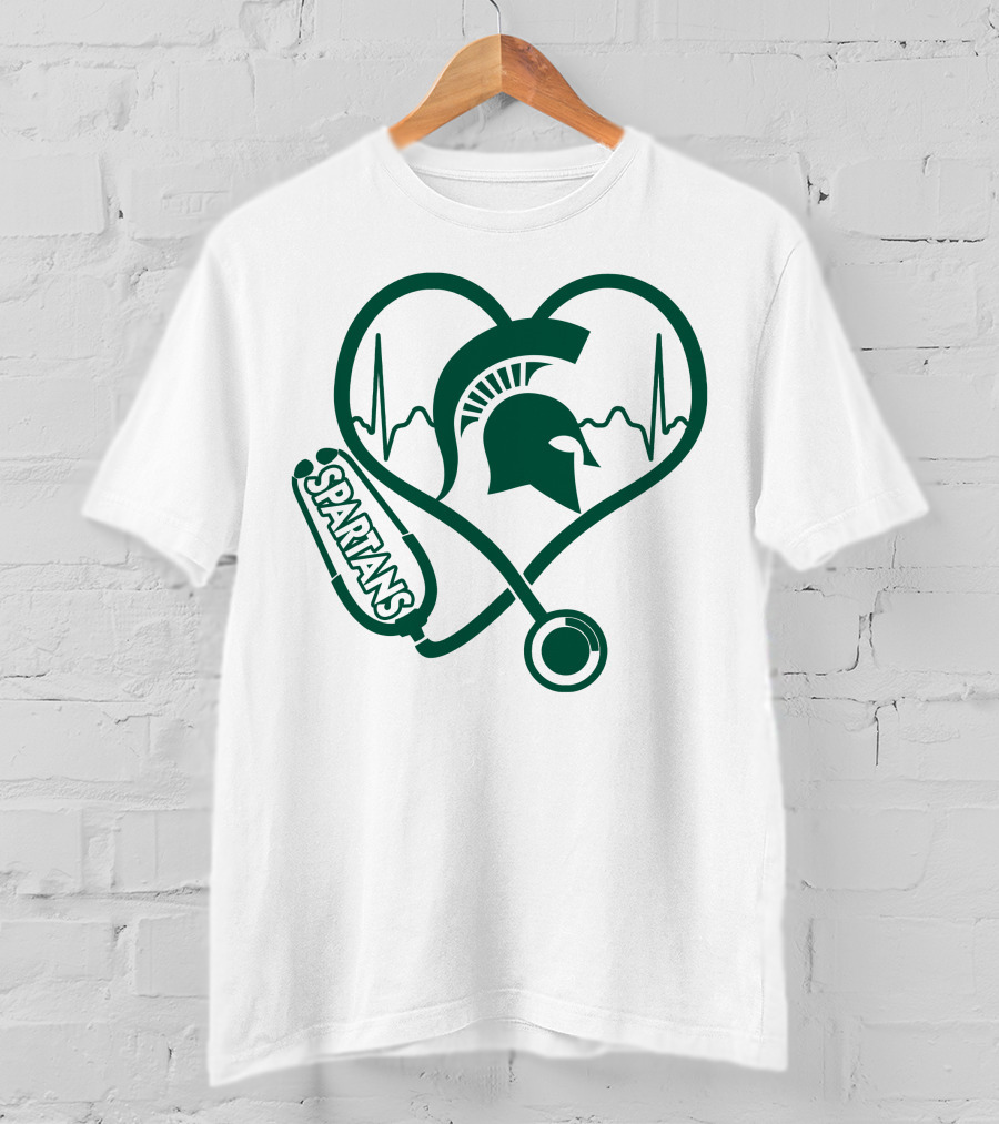 Spartans Nurse Love Heartbeat Michigan State T-Shirt