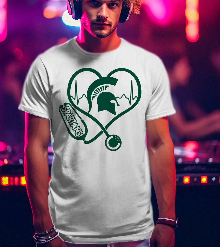 Spartans Nurse Love Heartbeat Michigan State T-Shirt