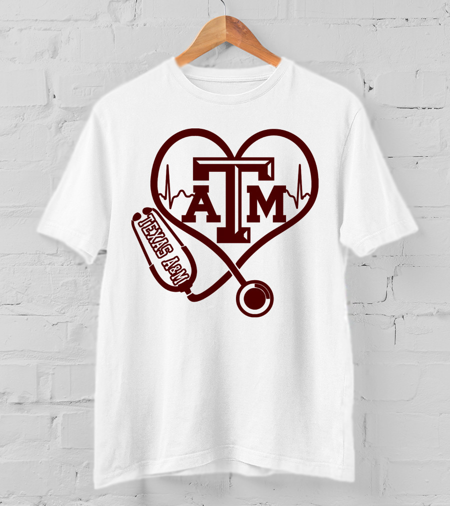 Texas A&M Aggies Nurse Heartbeat Stethoscope T-Shirt
