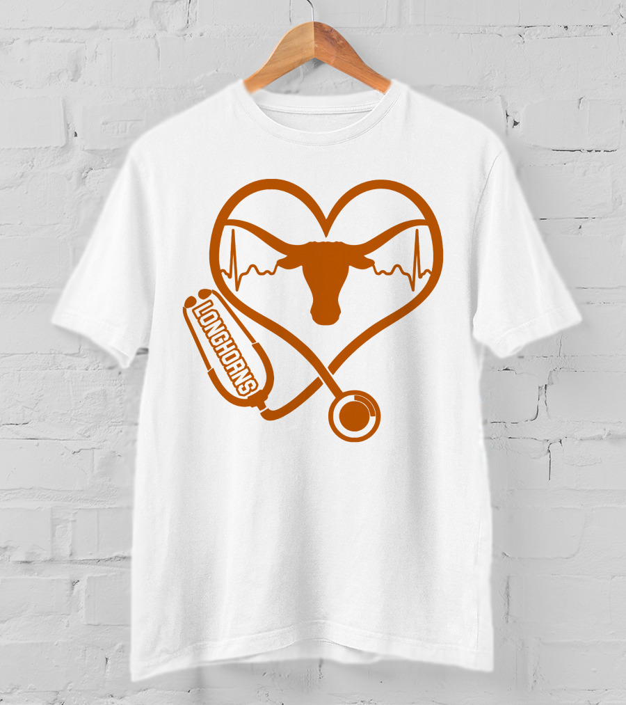 Texas Longhorns Nurse Love Heartbeat Stethoscope T-Shirt