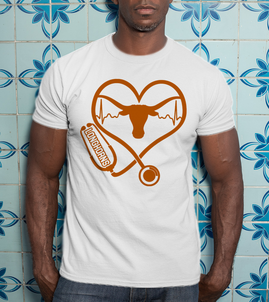 Texas Longhorns Nurse Love Heartbeat Stethoscope T-Shirt