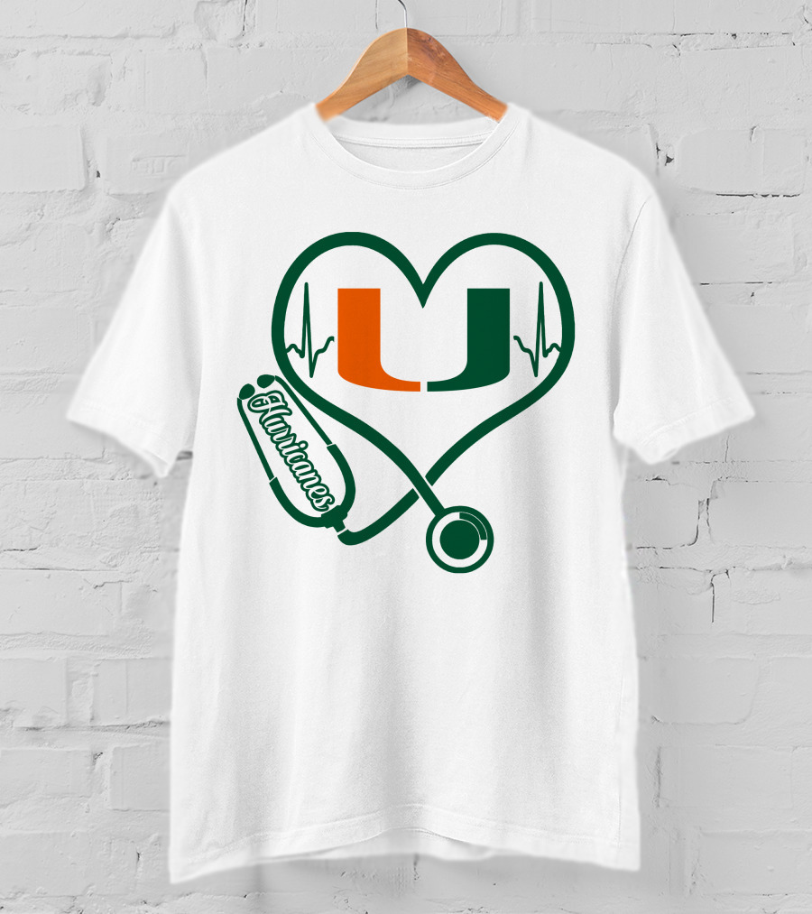Nurse Love Miami Hurricanes Heartbeat Stethoscope U T-Shirt