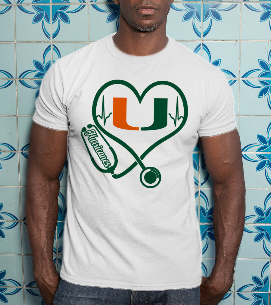 Nurse Love Miami Hurricanes Heartbeat Stethoscope U T-Shirt