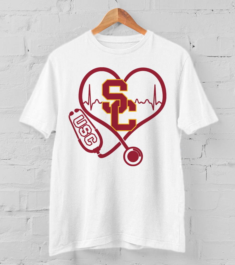 Nurse Love SC USC Trojans Heartbeat Stethoscope T-Shirt