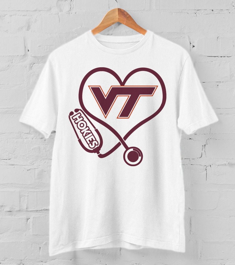 Nurse Love VT Hokies Heart Stethoscope T-Shirt