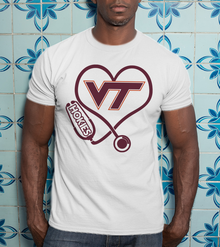 Nurse Love VT Hokies Heart Stethoscope T-Shirt