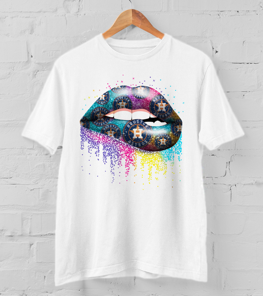 Houston Astros Glitter Lips Logo Burst T-Shirt