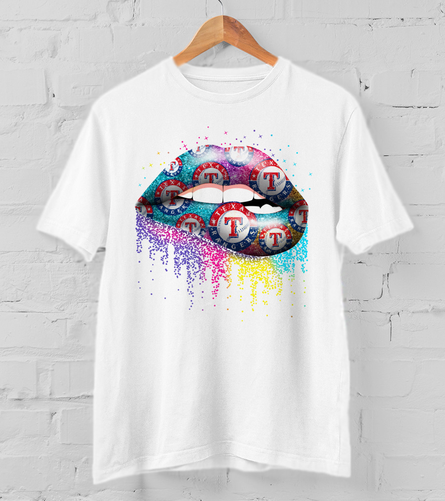 Texas Rangers Logo Pattern Lips T-Shirt