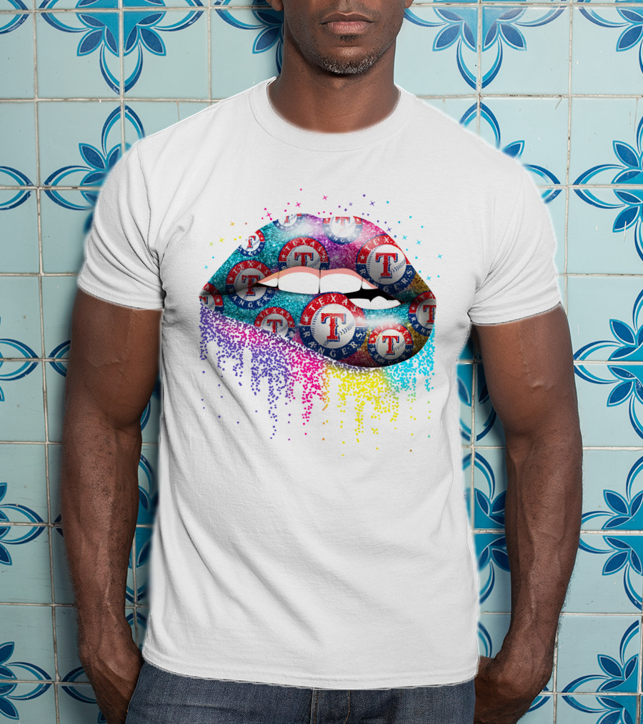 Texas Rangers Logo Pattern Lips T-Shirt