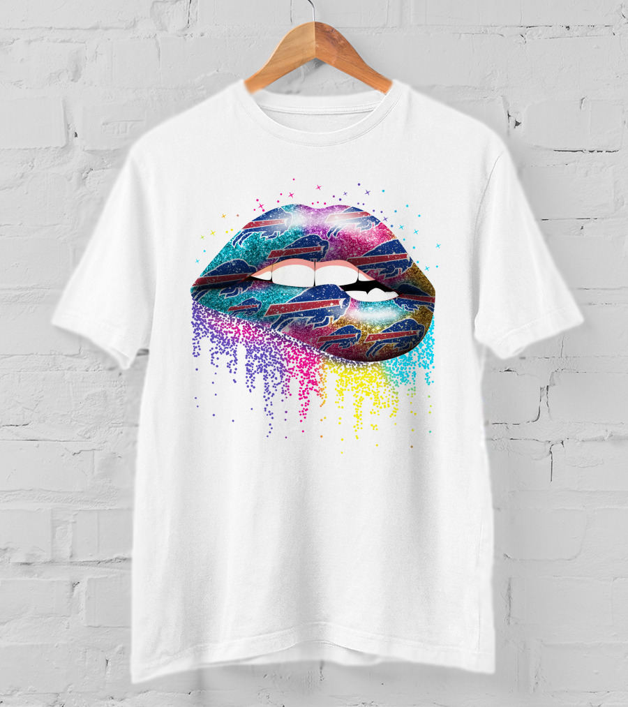 Buffalo Bills Lips Colorful Team Spirit Fan Art Lips Multicolor Sparkle T-Shirt