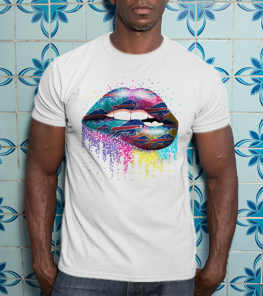 Buffalo Bills Lips Colorful Team Spirit Fan Art Lips Multicolor Sparkle T-Shirt