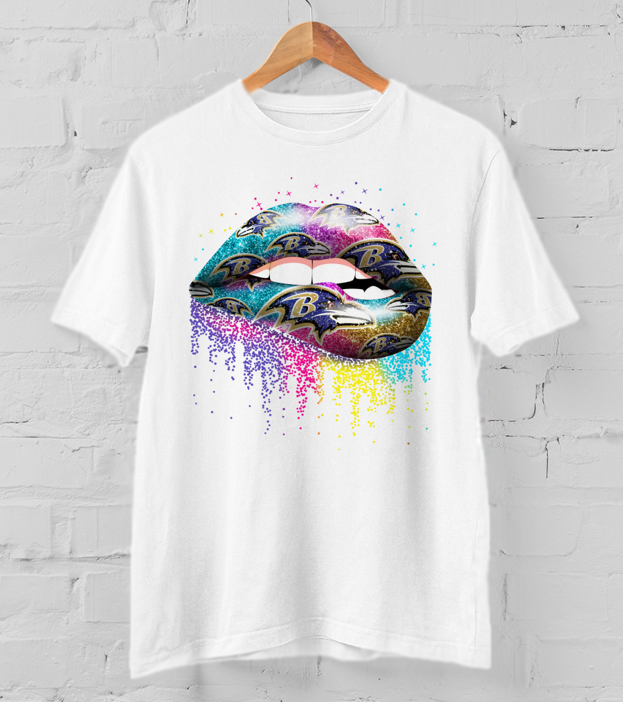 Baltimore Ravens Logo Lips Glitter Multicolor T-Shirt