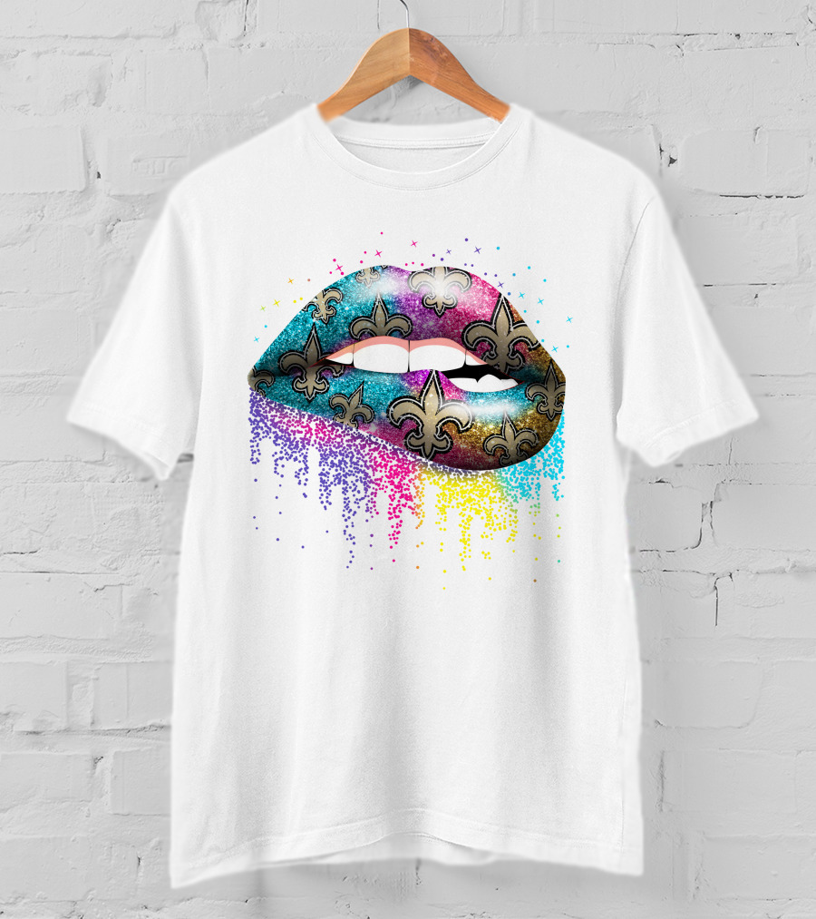 Colorful Glitter Lips Fleur-de-Lis New Orleans Saints T-Shirt