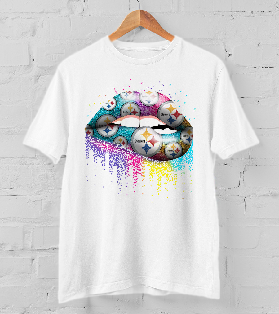 Lips Glitter Pittsburgh Steelers Multicolor Logo T-Shirt