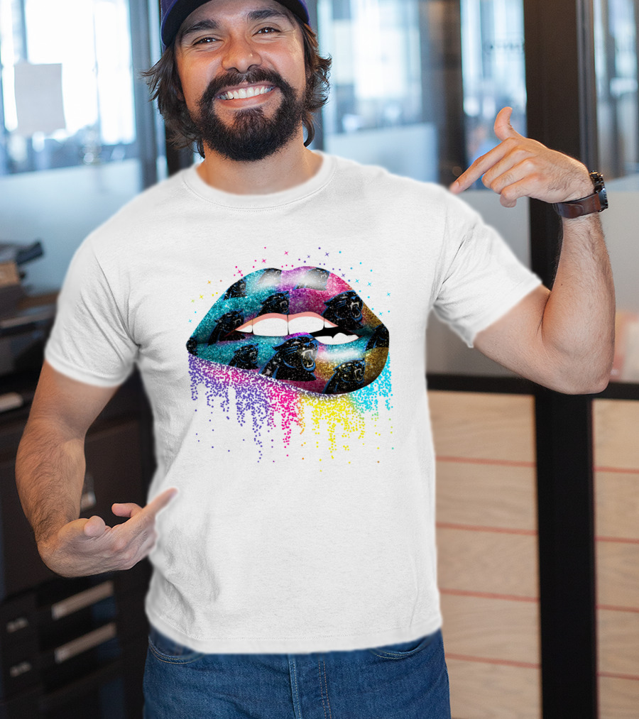 Lips Carolina Panthers Glitter Ombre Fan T-Shirt