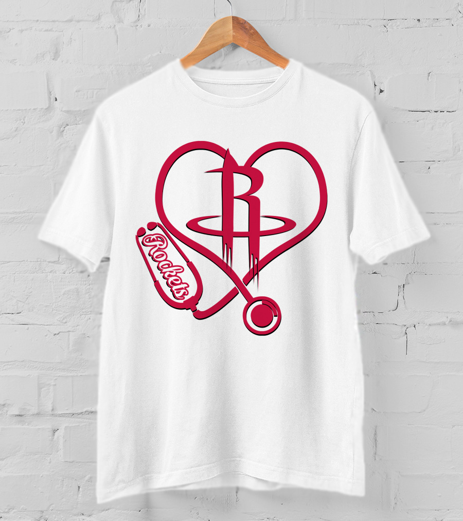 Nurse Heart Rockets Houston Basketball Logo Stethoscope T-Shirt