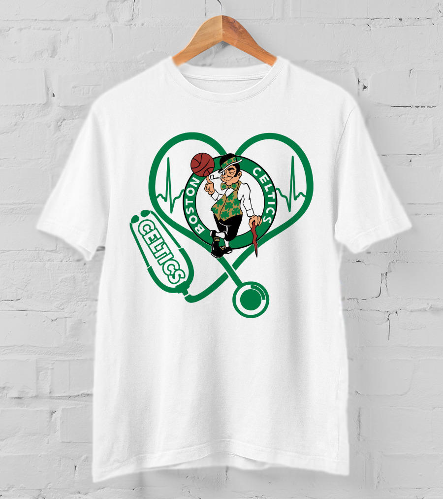 Nurse Love Boston Celtics Heart Stethoscope T-Shirt