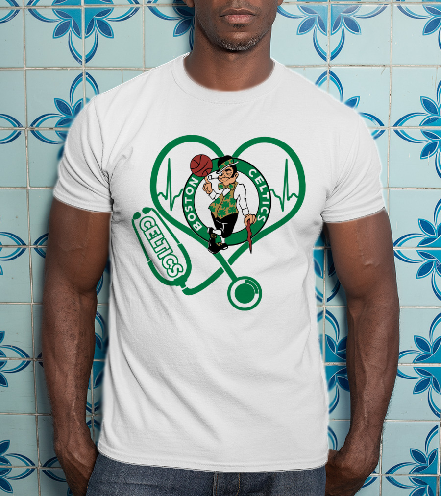 Nurse Love Boston Celtics Heart Stethoscope T-Shirt