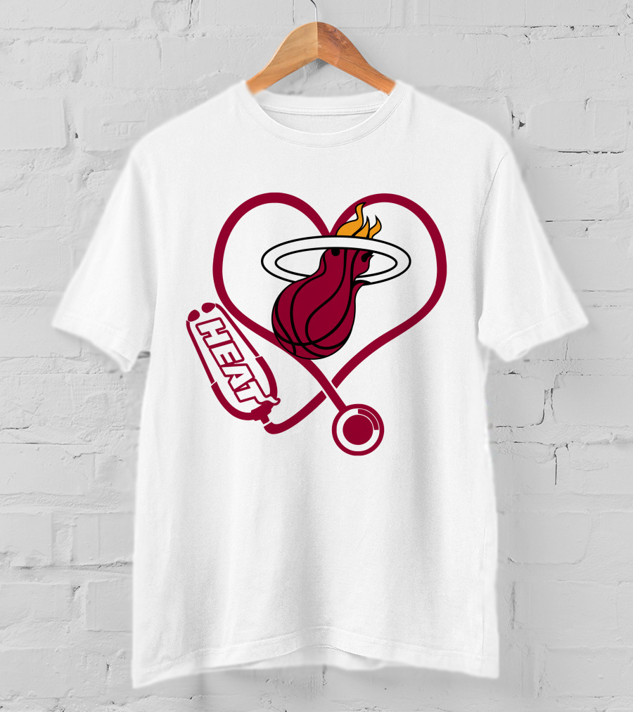 Nurse Love Miami Heat Heart Stethoscope Basketball Flame T-Shirt