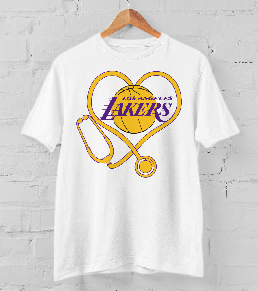 Los Angeles Lakers Heart Stethoscope Nurse Love T-Shirt