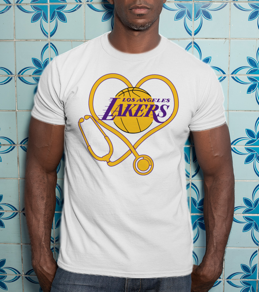 Los Angeles Lakers Heart Stethoscope Nurse Love T-Shirt