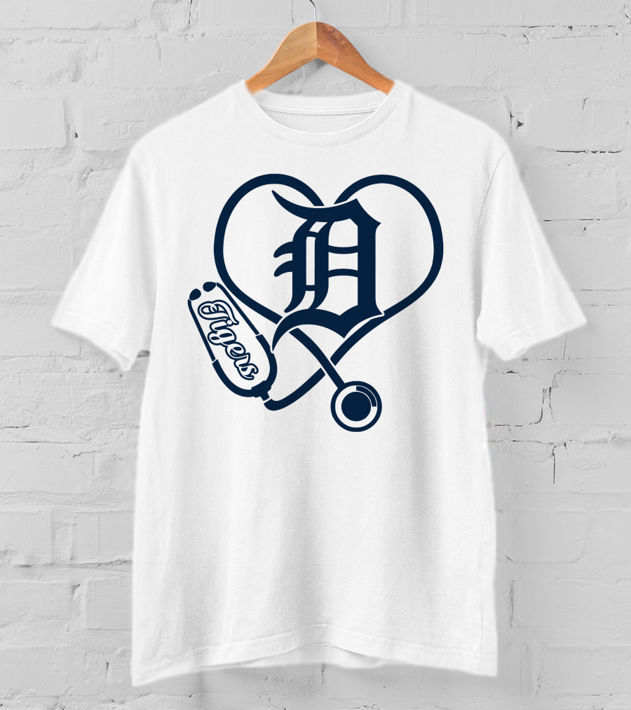 Detroit Tigers Nurse Heart Stethoscope T-Shirt