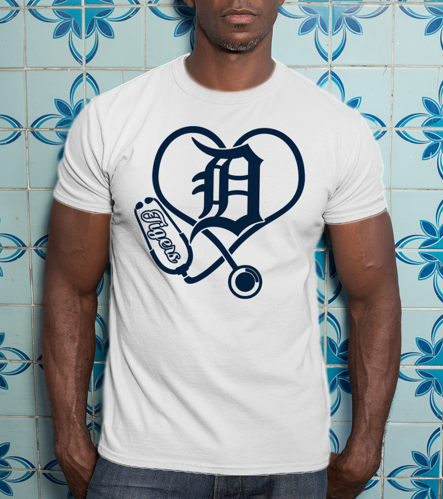 Detroit Tigers Nurse Heart Stethoscope T-Shirt