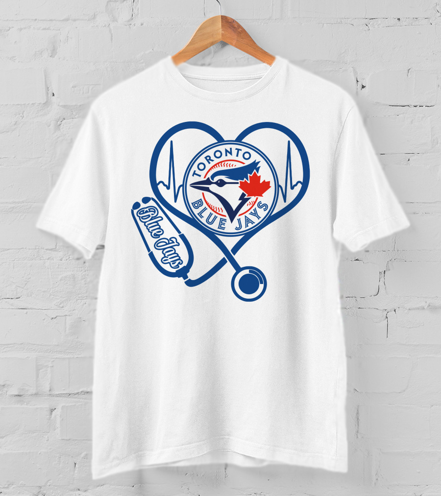 Nurse Heartbeat Love Toronto Blue Jays Stethoscope T-Shirt