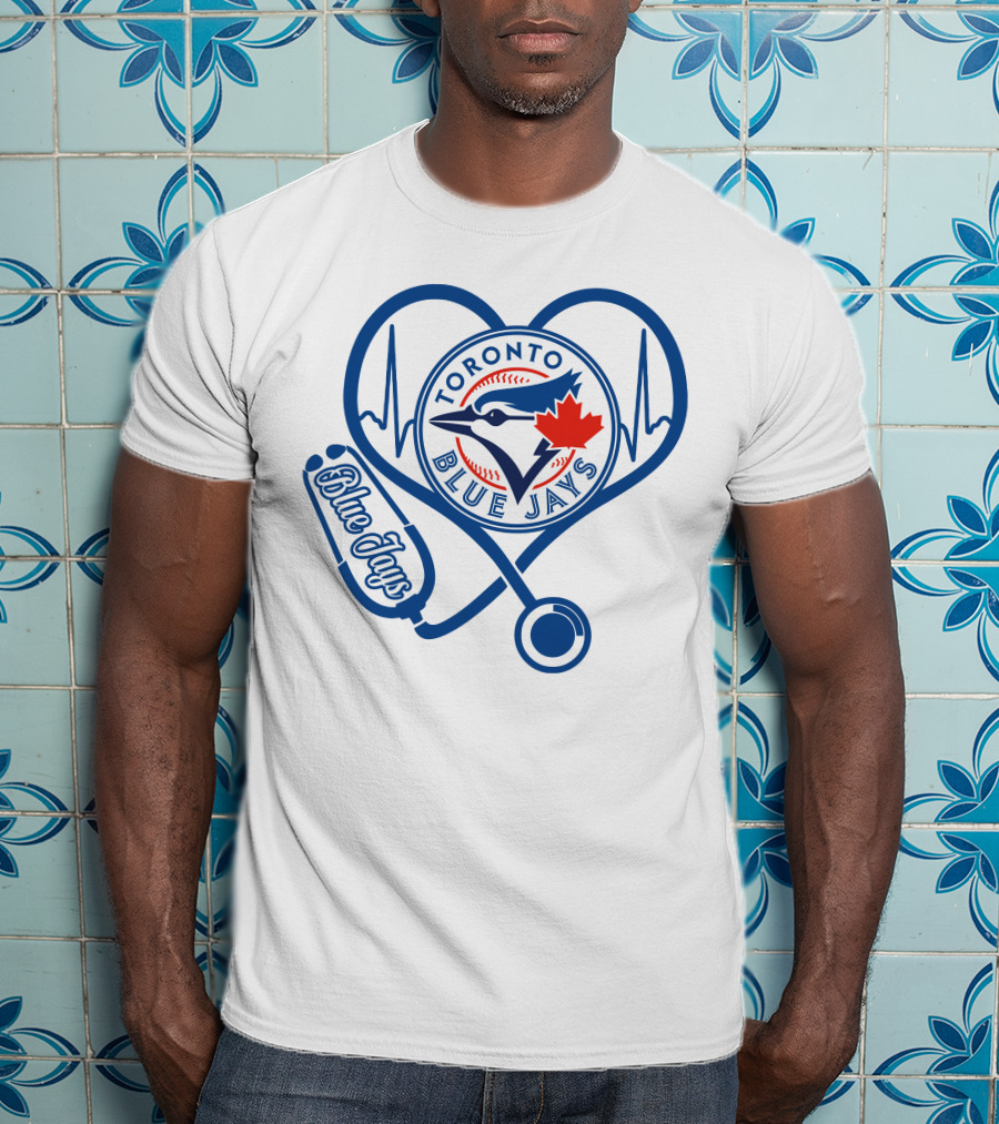 Nurse Heartbeat Love Toronto Blue Jays Stethoscope T-Shirt