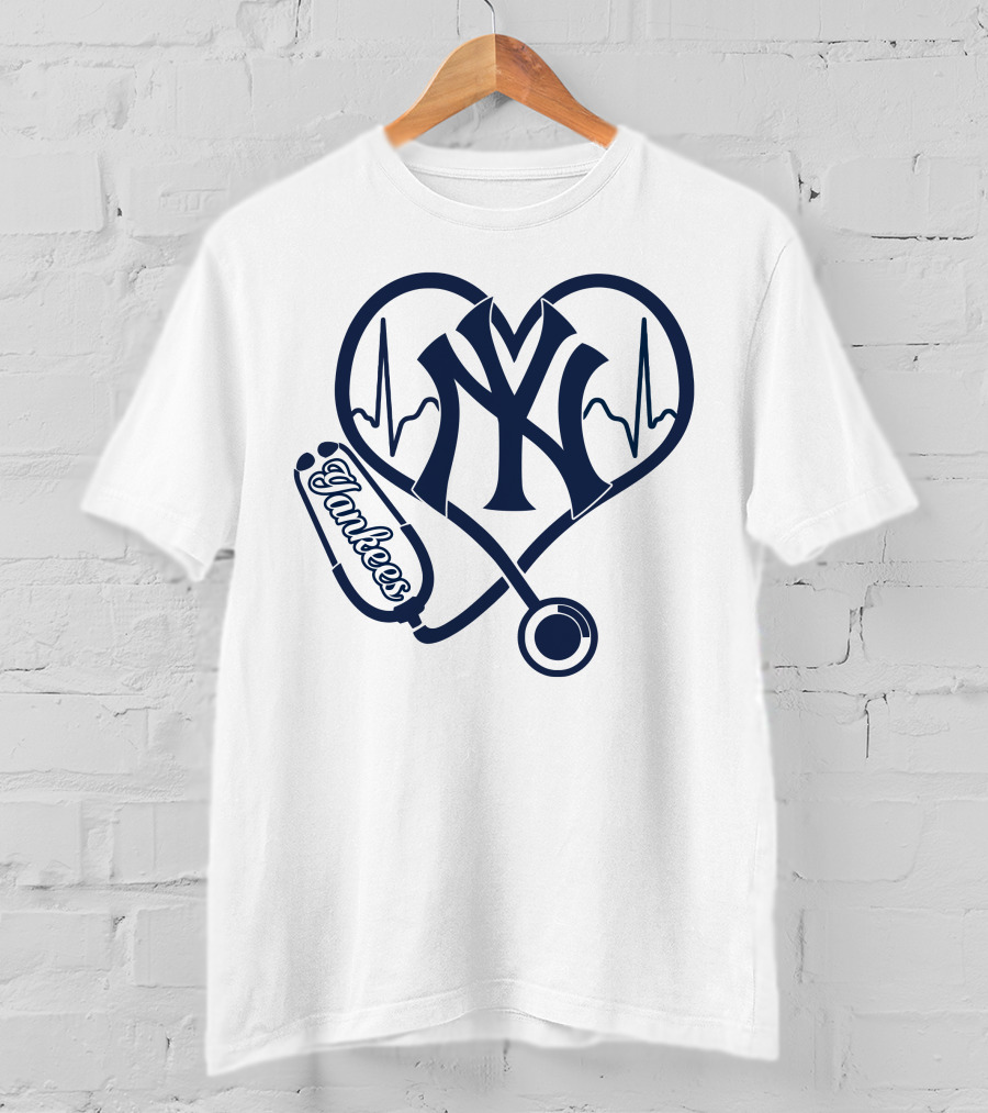 Yankees Nurse Love Heartbeat Stethoscope New York T-Shirt