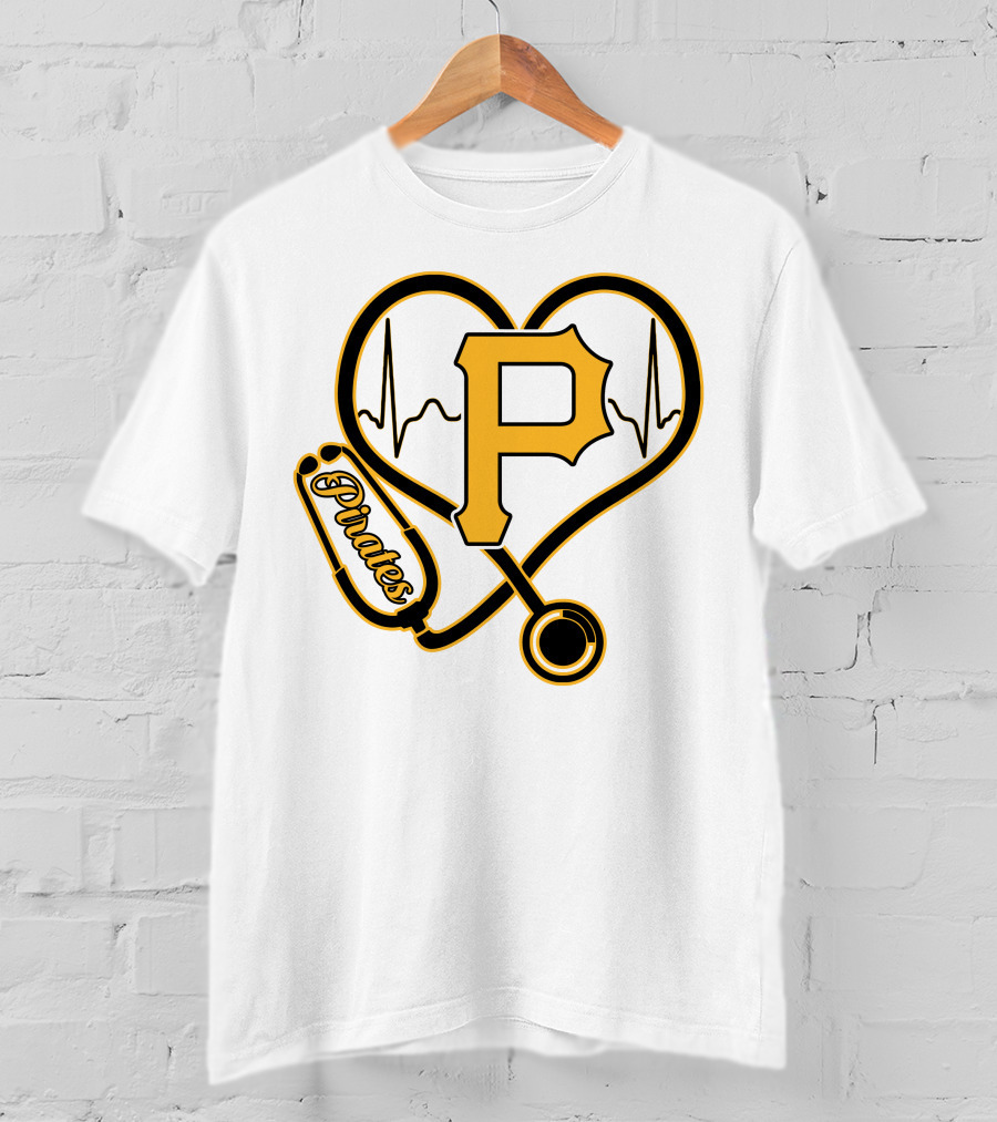 Nurse Heartbeat Stethoscope Pittsburgh Pirates Fan Love T-Shirt