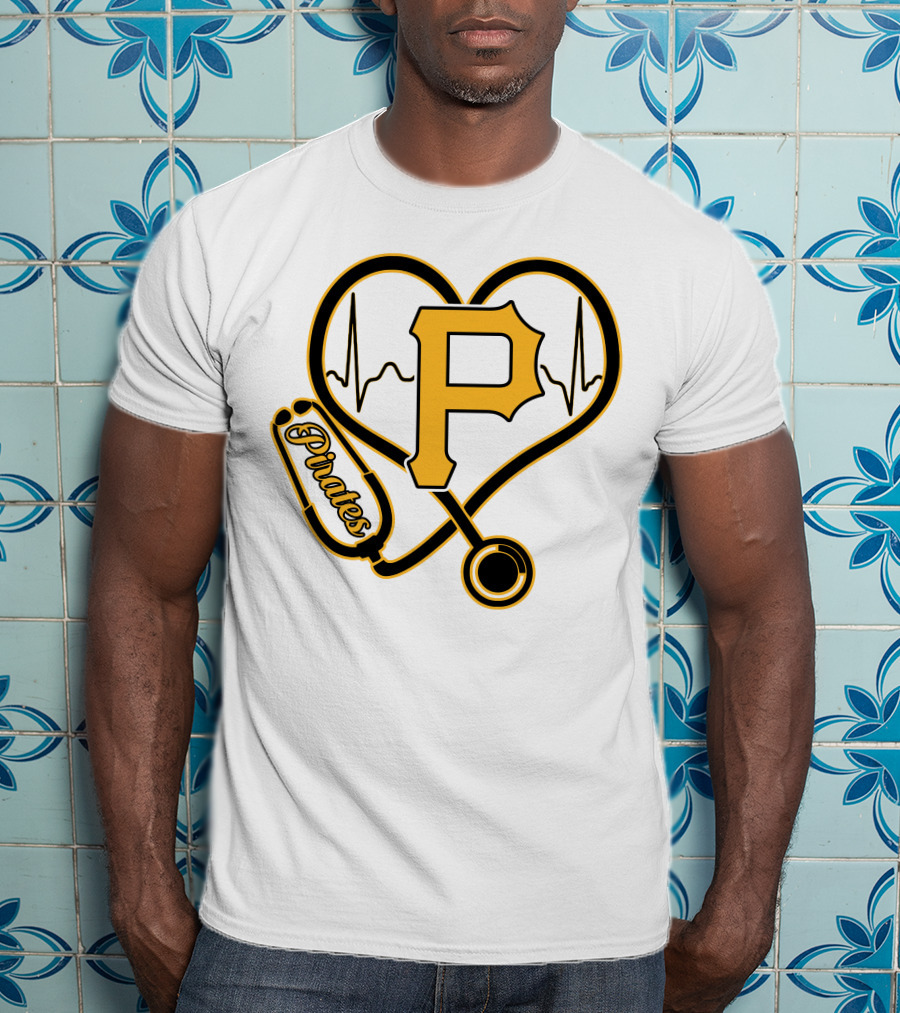 Nurse Heartbeat Stethoscope Pittsburgh Pirates Fan Love T-Shirt
