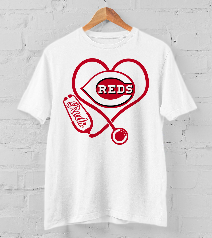 Nurse Love Cincinnati Reds Heart Stethoscope Reds T-Shirt