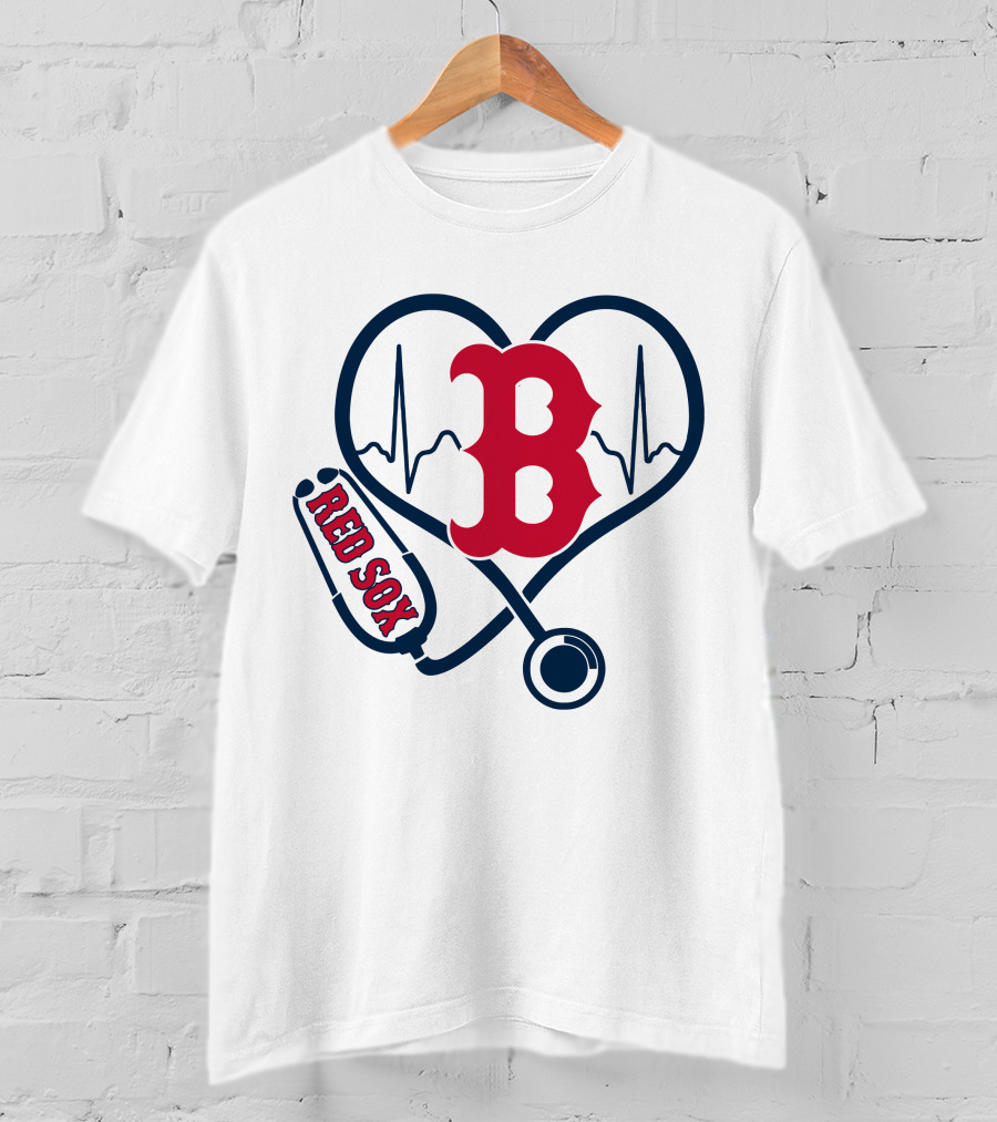 Nurse Heartbeat Love Boston Red Sox Stethoscope T-Shirt