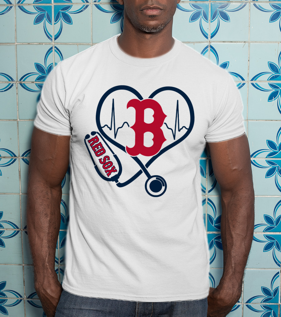 Nurse Heartbeat Love Boston Red Sox Stethoscope T-Shirt