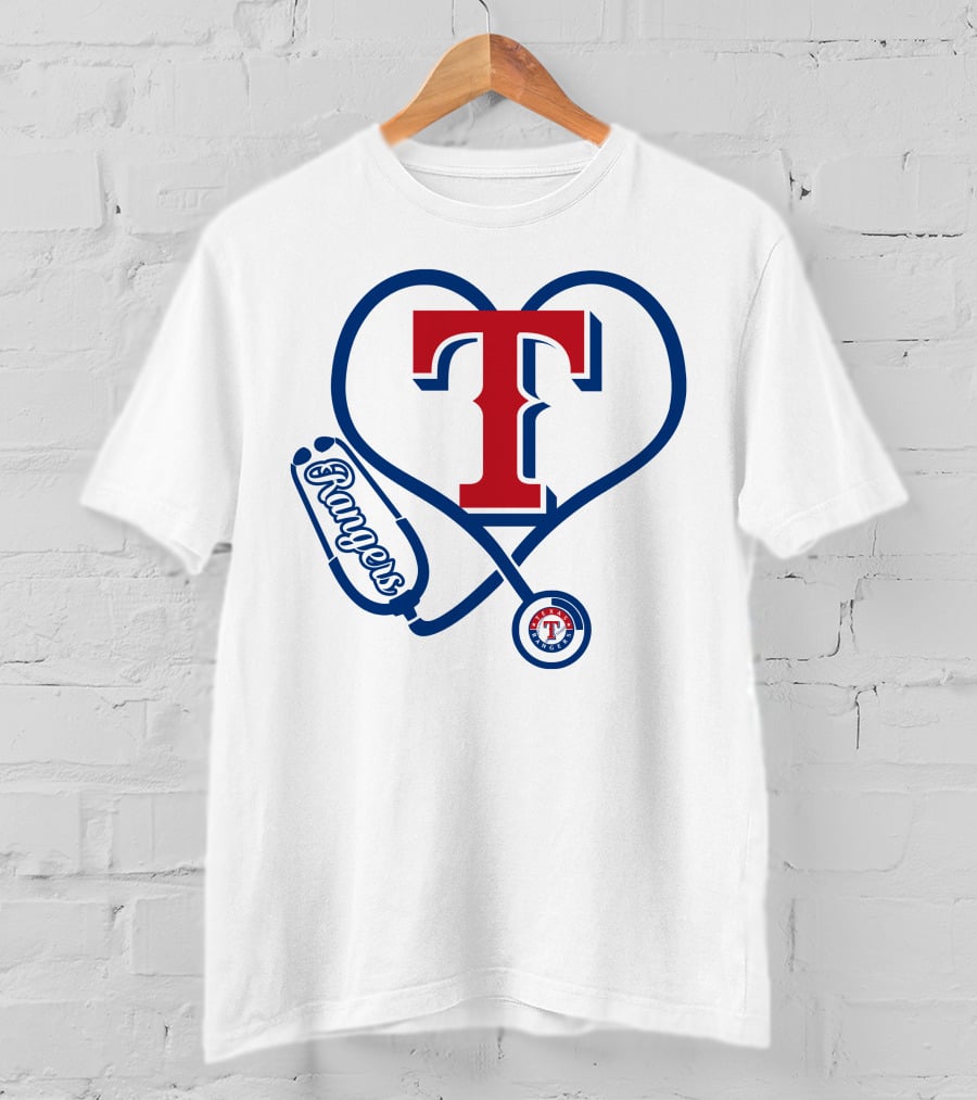 Nurse Love Texas Rangers Stethoscope Heart T-Shirt