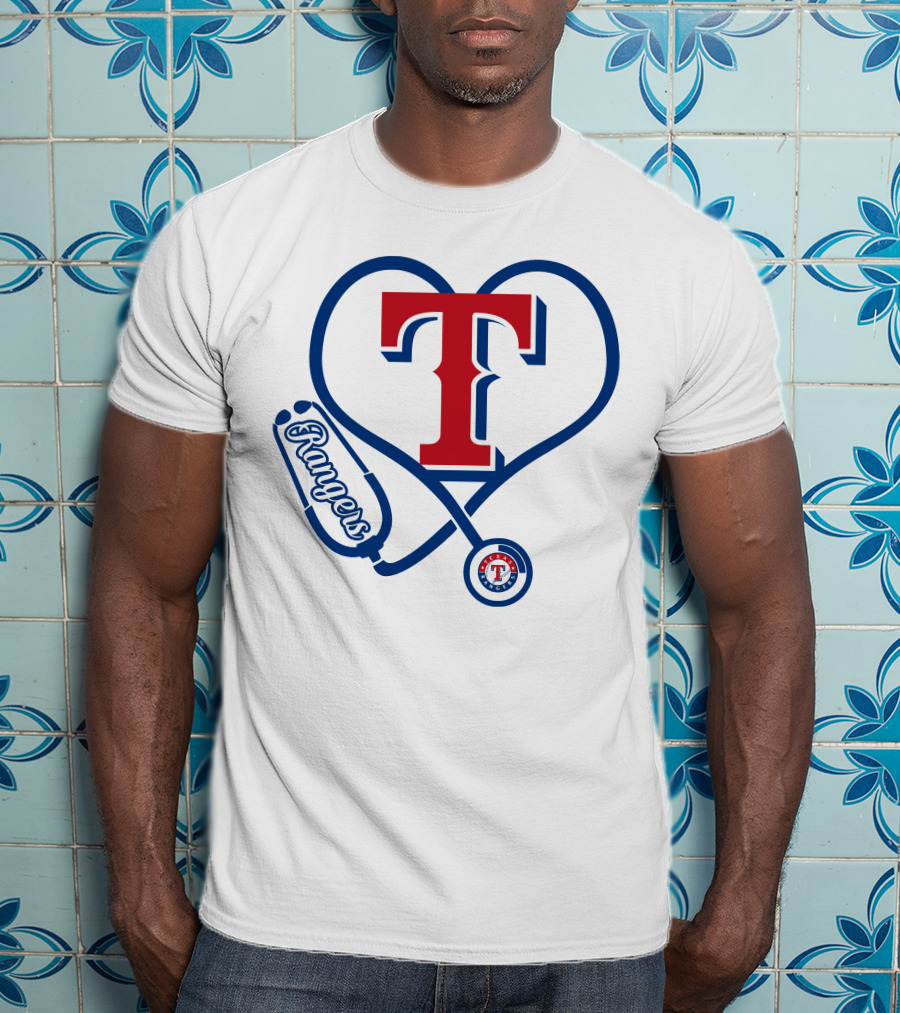 Nurse Love Texas Rangers Stethoscope Heart T-Shirt