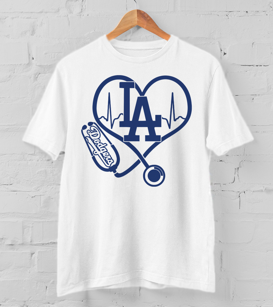 Nurse Heartbeat Los Angeles Dodgers Stethoscope T-Shirt
