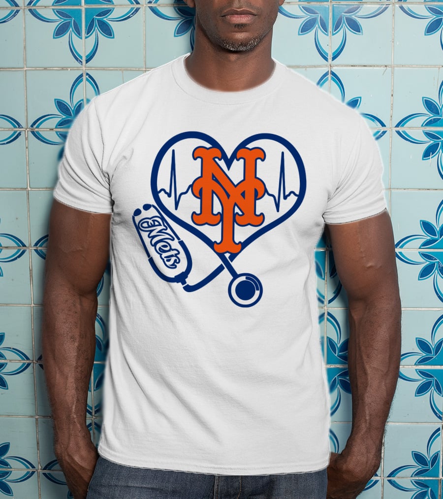 New York Mets Nurse Heartbeat Stethoscope Mets T-Shirt
