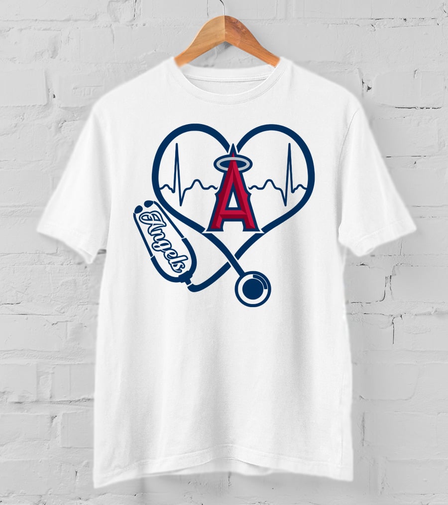 Los Angeles Angels Nurse Love Heartbeat Stethoscope T-Shirt