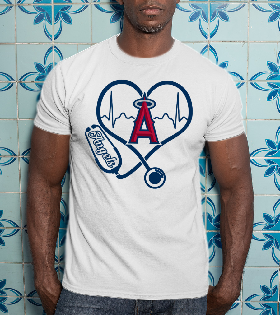 Los Angeles Angels Nurse Love Heartbeat Stethoscope T-Shirt