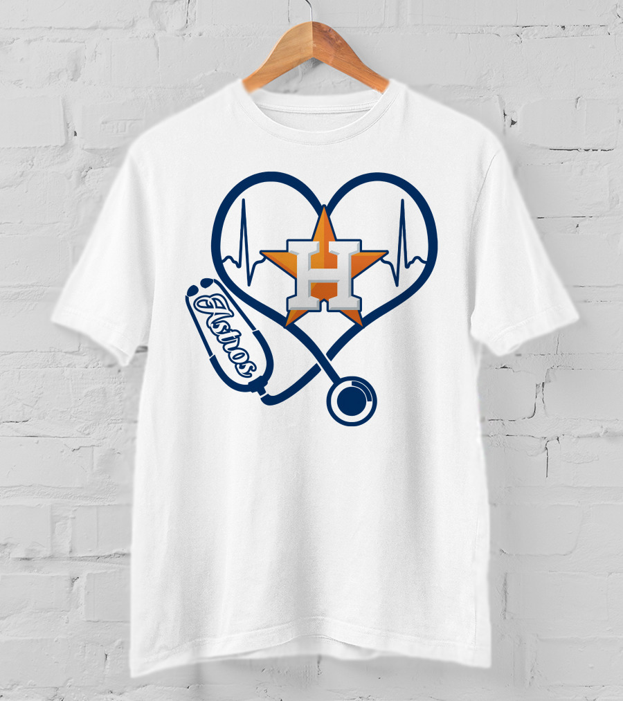 Nurse Love Astros Heartbeat Stethoscope T-Shirt