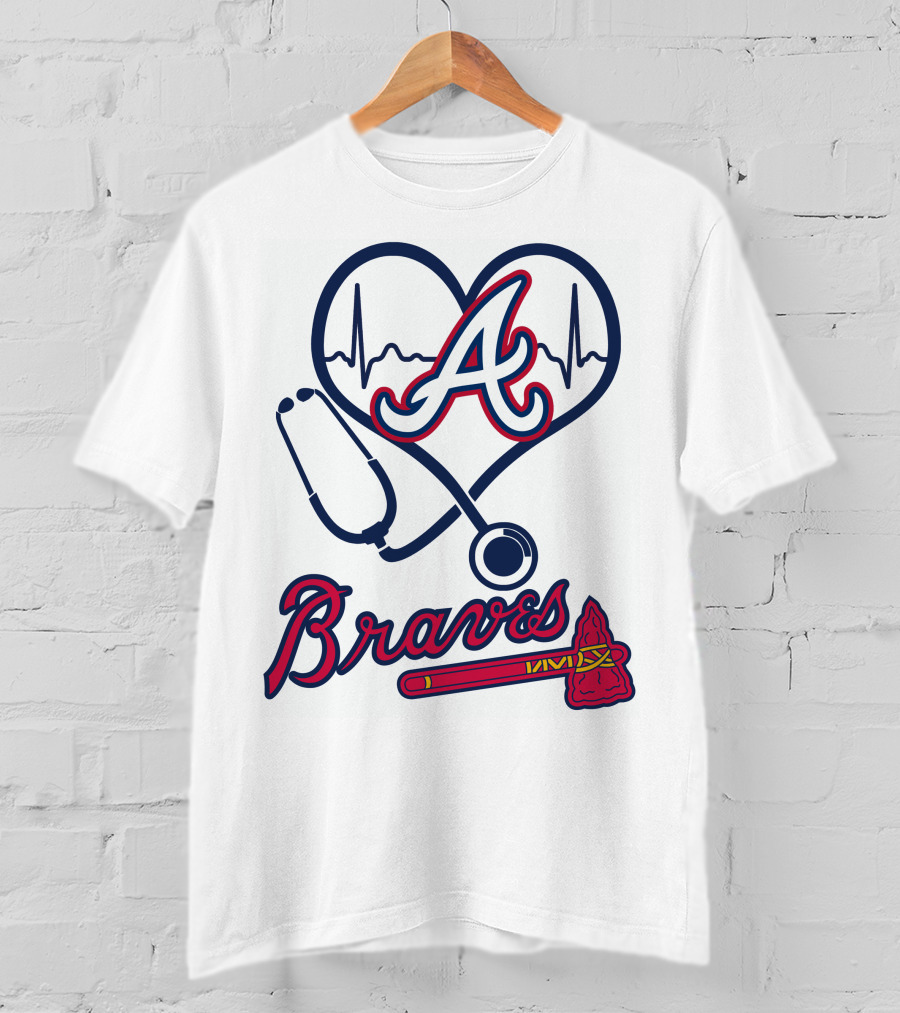 Nurse Love Braves Heartbeat Stethoscope Atlanta T-Shirt