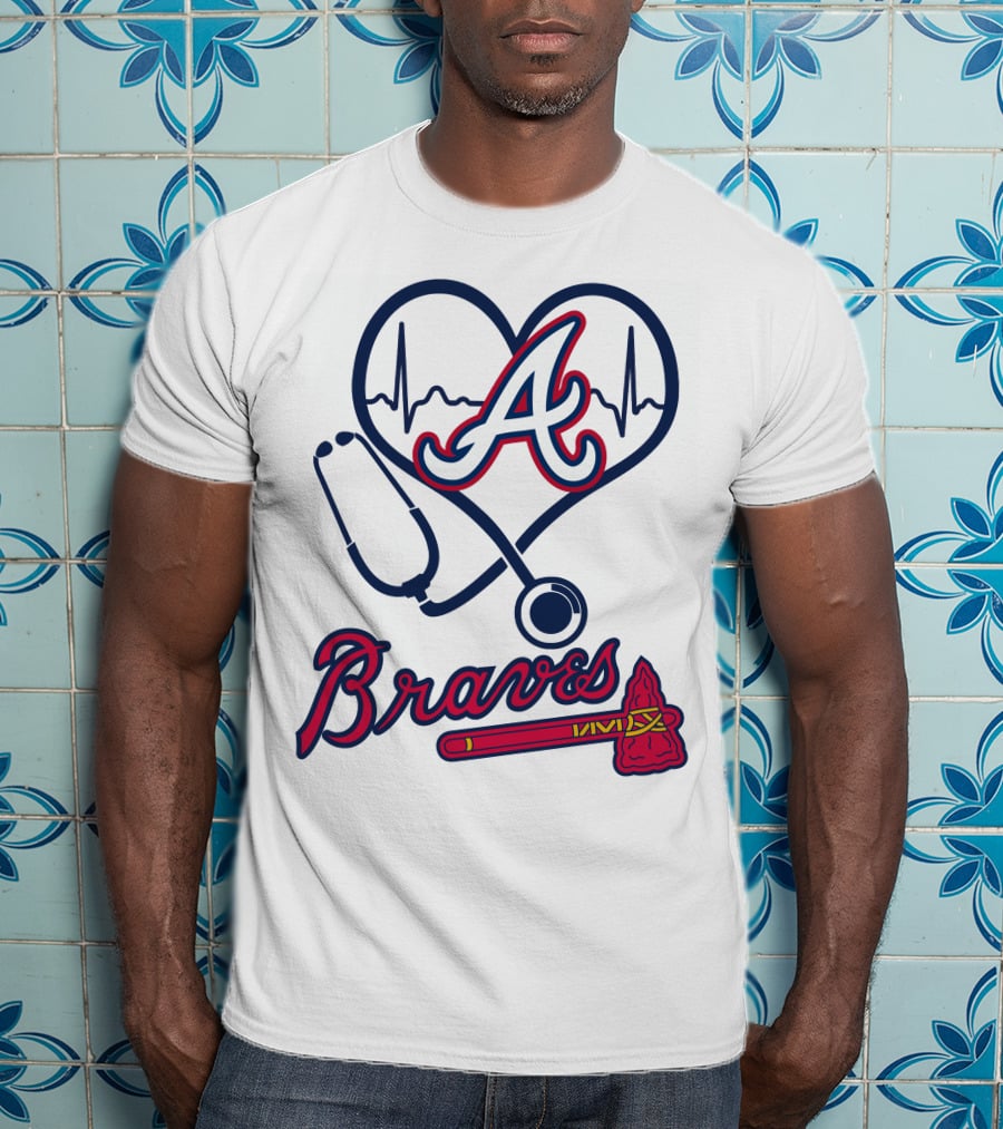 Nurse Love Braves Heartbeat Stethoscope Atlanta T-Shirt