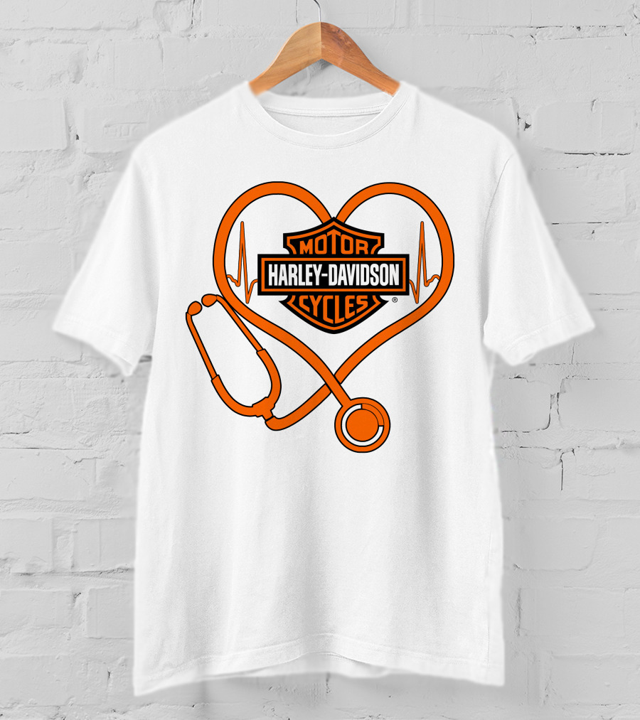 Nurse Love Harley Davidson Motorcycles Stethoscope Heartbeat T-Shirt