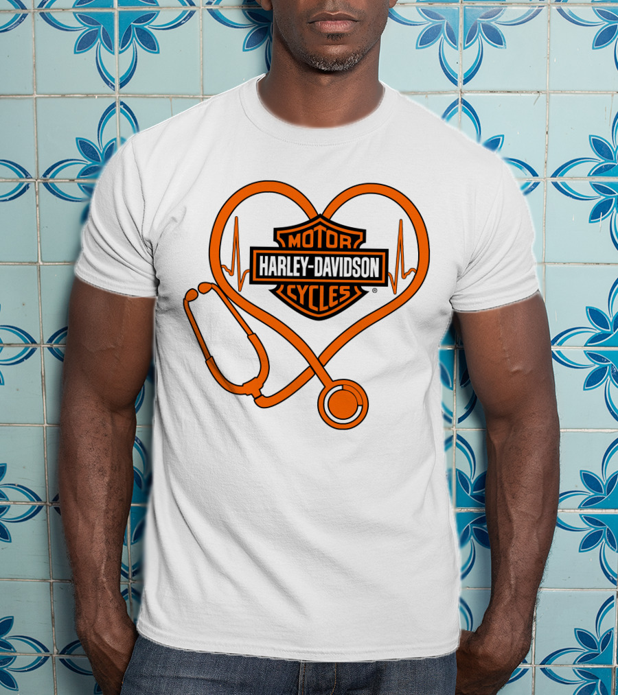 Nurse Love Harley Davidson Motorcycles Stethoscope Heartbeat T-Shirt